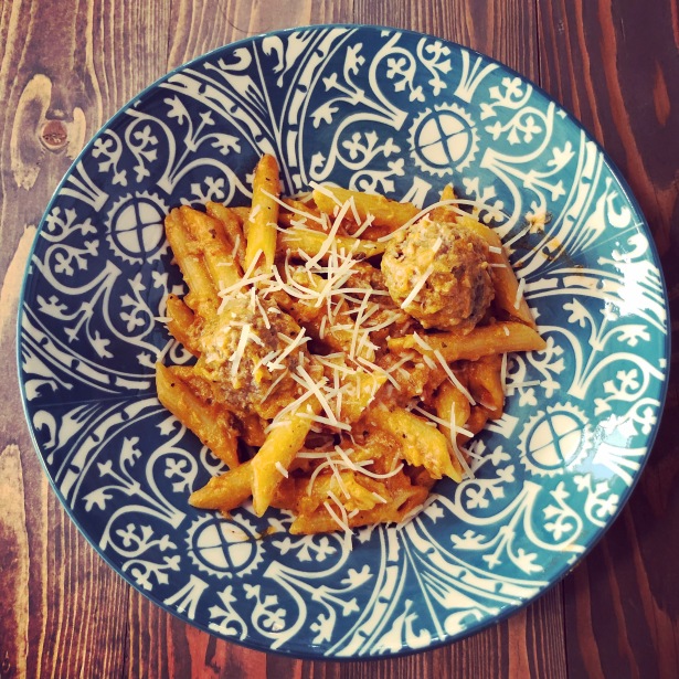 Sausage Meatballs with Creamy Tomato Penne