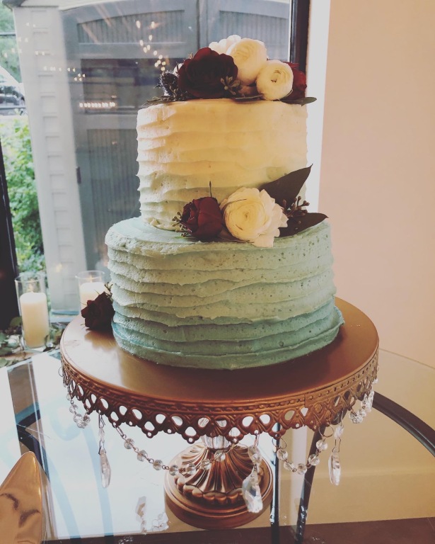 Blue Ombre Buttercream Striped Wedding Cake
